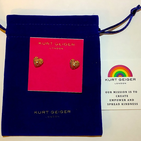 Kurt Geiger London Rainbow Crystal Heart Stud Earrings New - Picture 3 of 5